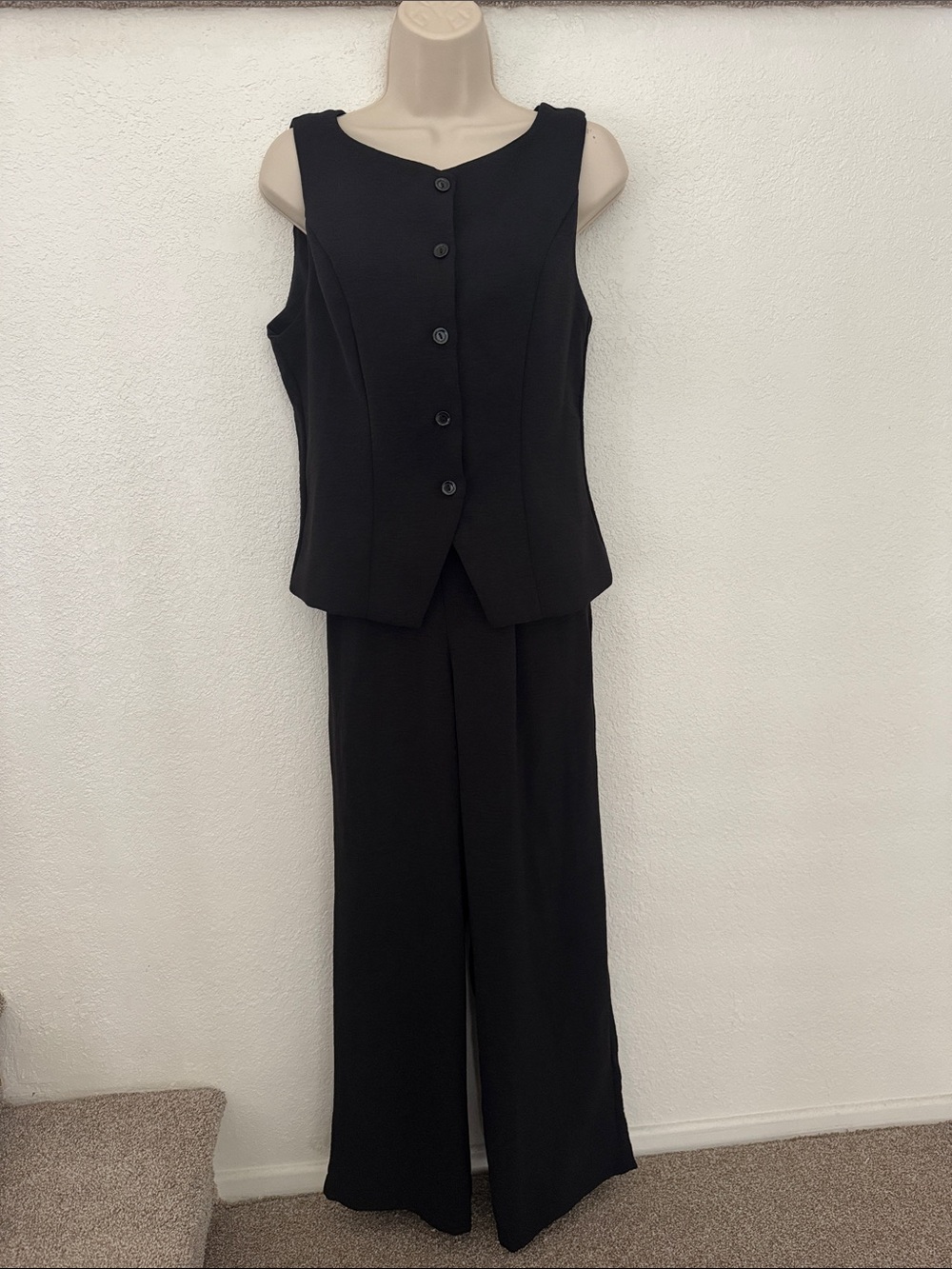 FAITH & JOY Black Women's Two-Piece Vest & Wide-Leg Pants Set Size PM EUC